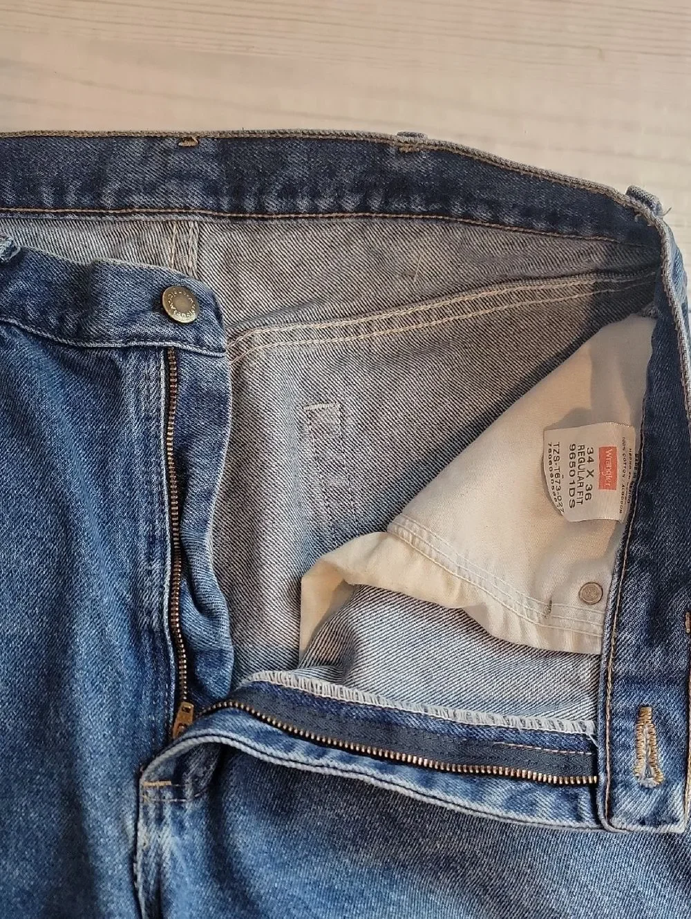 Wrangler Blue Denim Jeans Straight Leg Cotton Mens Size 34 X 36